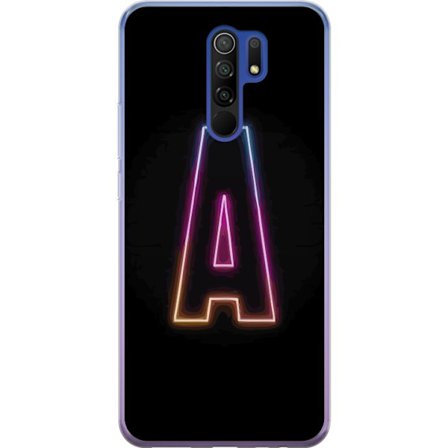 Kompatibel Mobilcover til Xiaomi Xiaomi Redmi 9 Minimalistisk neonbogstav A i regnbuefarvet lys mod sort baggrund i moderne typografisk stil