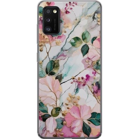 Kompatibel Mobilcover til Samsung Galaxy A41 Abstrakt marmormønster med blomster, blade og gyldne detaljer i bløde pastelfarver