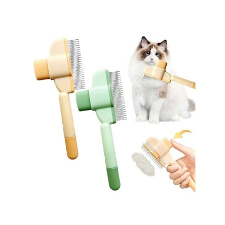 Fellblitz Børste, Selvrensende Kjæledyrbørste for Kort Hårpleie, Kattebørste, Grønn