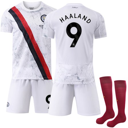 2025-2026 Manchester City Udebane Børnefodboldtrøje med sokker No.9 Haaland
