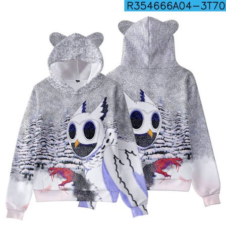 99 Nights in the Forest Katteørehettegenser | Søt trykket genser for barn og voksne | Spilltemaklær *F modell*160 F modell 160