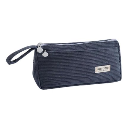 Stor Kapacitet Corduroy Penalhus Dobbelt Lagdelt Pen Etuier Rejse Makeup Opbevaringstaske til Pige Kvinder Skole Kontor Blå