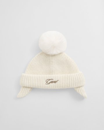 GANT Kinder Pom Pom Beanie mit Ohrenklappen (ONE SIZE) Weiß