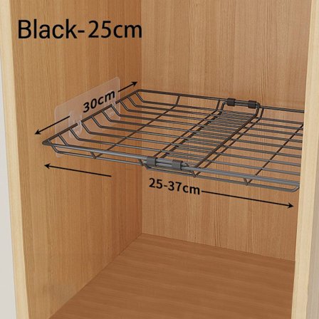 Køkken Opbevaringsstativ Plast Skab Opbevaring SORT 25-37CM