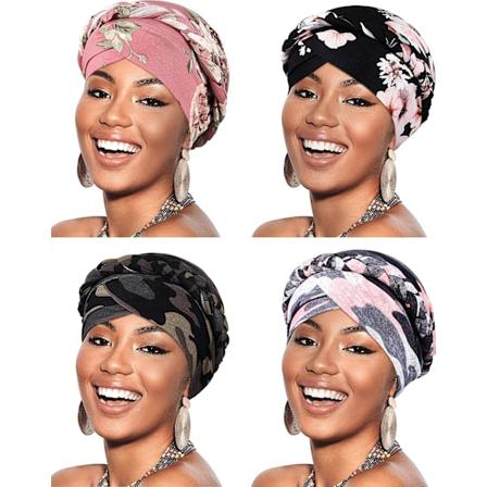 4 stykker Dam Turban Cap Perlehovedtørklæde Beanie Twisted