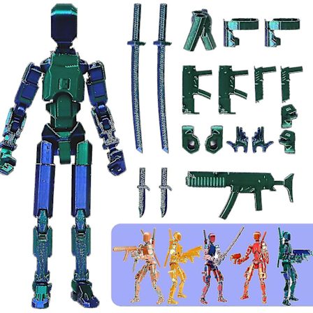 T13 Action Figure, Titan 13 Action Figure 3D Titans Figure, 3D Printed Action Figure Nova 13 Action Figure, Multi-Articular Action Figures(Blågrønn)