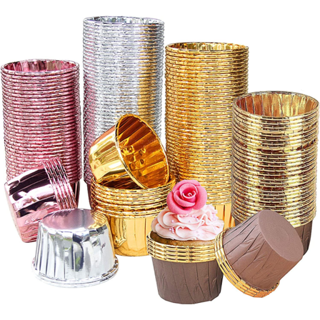 Kuppikakkupaperit -Paperimuffinikuppikakkupaperit, leivonnaiskotelot, paperimuffinikupin kotelot, koristeelliset kotelot kuppikakuille (kultaiset 200 