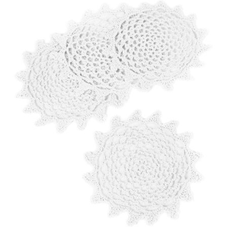 Heklet bomullsblonde bordbrikker Doilies verdipakke, 4 stk, hvit, nett, ca. 12-14 cm runde