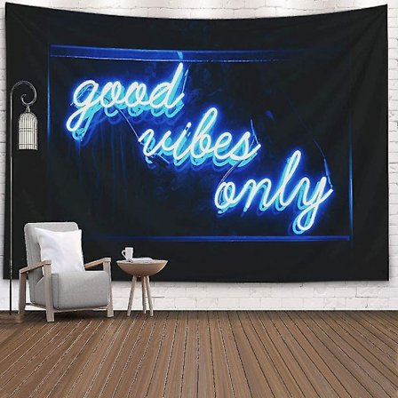 Dekorativ veggteppe, Good Vibes Only-ord i neonlys for soverom, stue, utendørs