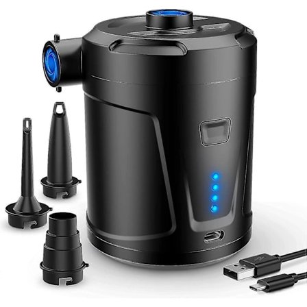 Sähköinen ilmapumppu, 5200mah kannettava ilmapumppu nopealla täytöllä/tyhjennyksellä, ladattava sähköpumppu 3 suuttimella lasten kahluualtaaseen, uima