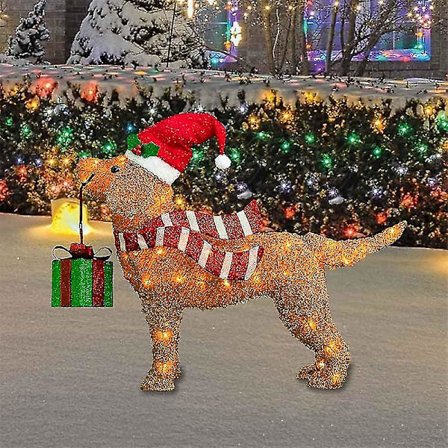 2D Julehund med LED-lys til haven - Akrylhavepæl (FMY)