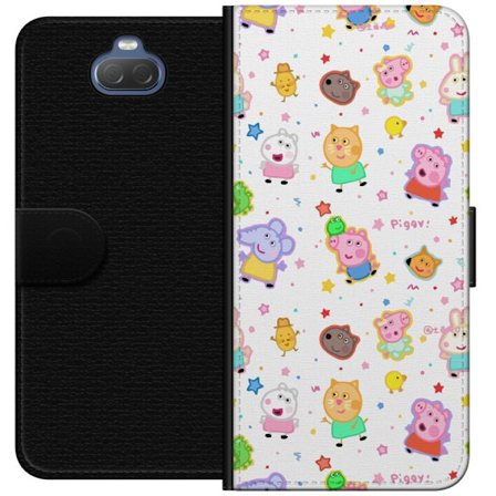 Kompatibelt Lommeboketui til Sony Xperia 10 Fargerike tegneserie dyrekarakterer i en leken stil med stjerner og prikker på en lys bakgrunn