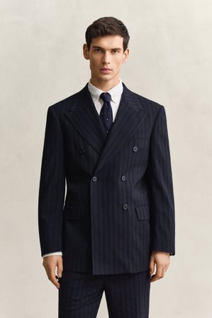 GANT Herren Tonal Pinstripe Anzugsakko (46) Marineblau