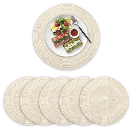 Runde bordskånere i et sæt med 6, varmebestandige bomuldsbordskånere i beige