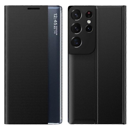 Samsung Galaxy S21 Ultra 5G -puhelimelle näkymäikkunallinen PU-nahkainen suojakotelo jalustalla