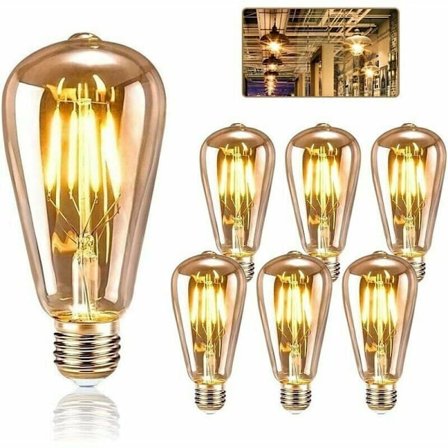 E27 Vintage Edison -hehkulamput, E27 ST64 4 W lämmin valkoinen LED – 6 kpl (ei himmennettävä)