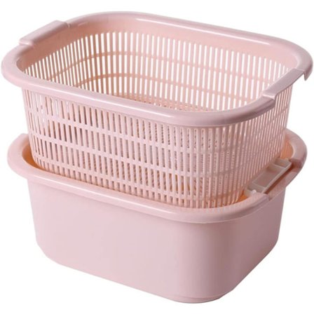 Dobbeltlags Multifunktionel Grøntsagsvaskebakke med Dræningskurv - Fortykkede Plastik Stor Køkkensi til Frugt & Grønt