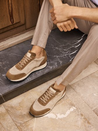 John Henric Men's Beige Suede Runner Sneaker Size 45