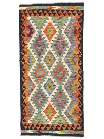 96X199 Tapis D'orient Kilim Afghan Old Style Noir/Orange (Laine, Afghanistan)
