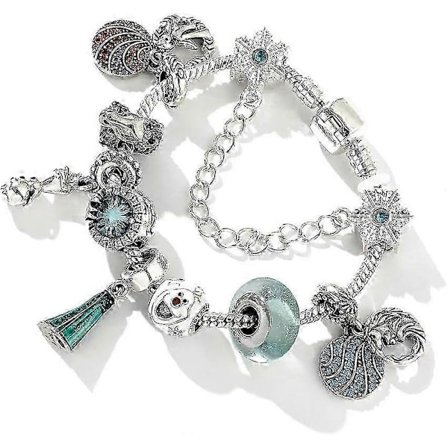 Dam Smycken Guldberlock Armband Pandora Inspirerad Stil m/Ros Silverfärg 19CM Hjärta Berlocker, Armband för Kvinnor-Tonåringar Isfryst