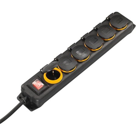Grenuttag för utomhusbruk 6-vägs (IP44) 2 meter kabel CE