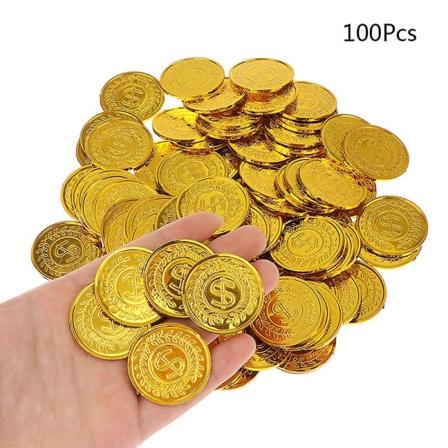 100 stk/pose gull falske mynter skinnende pirater plastmynt festlek valuta leker
