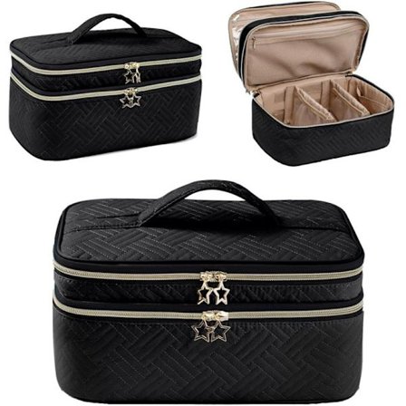 Stor sminkeveske, dobbeltlags sminkeveske, toalettveske for sminkekoster, kosmetisk organizer