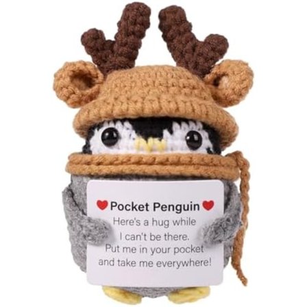 Positiv Lommepingvin Dukke, Sjov Kartoffel Strikket Pingvin Legetøj med Positivt Kort Sød Ulden Følelsesmæssig Støtte Hæklet