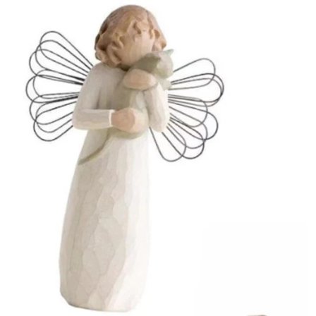 Willow Harts imitasjon treskjæring vennskapsengel statue harpiks håndverk hjem dekorasjon par ornament Stående og holder en katt-tfrf Stående og holdi