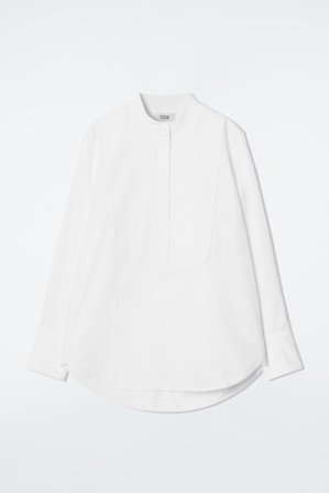 COS Women's Relaxed Cotton Tuxedo Shirt in White