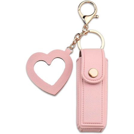 Læbestiftholder med spejl, opbevaringsboks, nøglering, egnet til bilnøgler, læbestiftorganisator (Pink)