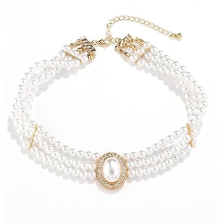 Pärlhalsband med pärlor, 3-radig choker-ring, simulerad pärla, rodiumpläterad, elegant charm, damhalsband, flerskiktad choker-ring, kedja, cirkulär, 