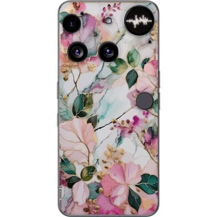 Kompatibel Mobilcover til Nothing Phone (3) Abstrakt marmormønster med blomster, blade og gyldne detaljer i bløde pastelfarver