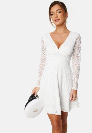 Bubbleroom Occasion Long Sleeve Lace Dress White 2XL