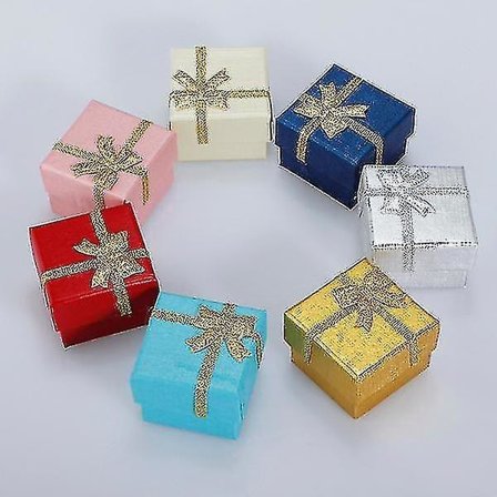 24st Bowknot Cube Smycken Ring Örhänge Box Presentbox Hårt papper