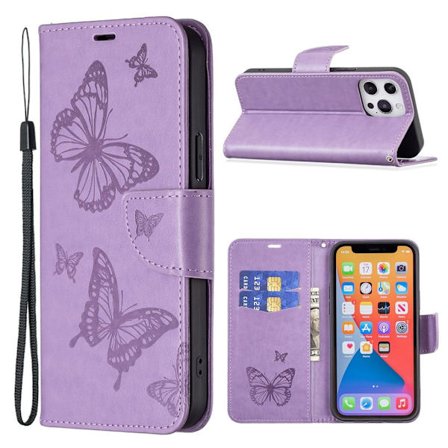 Butterfly läder iPhone 13 Pro fodral - Lila