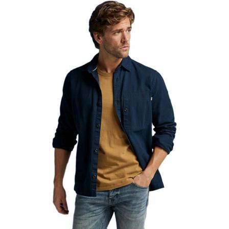 Cast Iron, Long Sleeve Shirt Slub Blauw, Heren, Maat:S