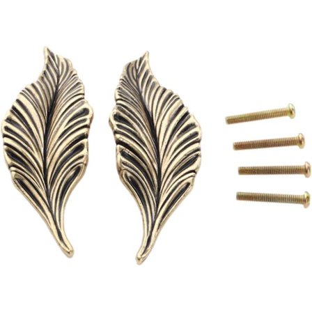Set med 2 Möbelknoppar i Brons, Lövformade, Art Deco Zink-Legering