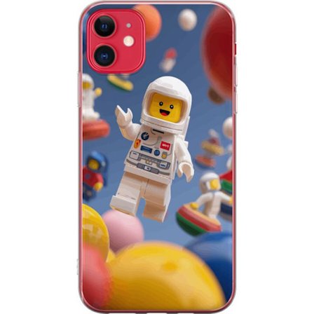 Kompatibelt Mobilskal till Apple iPhone 11 LEGO-inspirerad astronautfigur i rymden bland färgglada planeter, lekfull 3D-illustration för barnrum, af