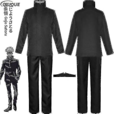 2023 Anime Jujutsu Kaisen Gojo Satoru Cosplay Kostyme Topp & Bukse Øyelaske Halloweenfest Menn Uniform Parykker Black Package 2 S