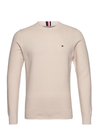 Cross Structure Crew Neck Neulepaita Pyöreä Kaula-aukko Kermanvärinen Tommy Hilfiger
