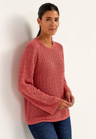 Cellbes of Sweden - Stickad tröja med hålmönster - terrakotta - för damer - 50/52