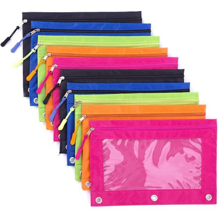 Pärm Pennal, Pennal for 3-rings Perm, Transparent Pennal med Glidelås og Vindu, Stor pakke, 10 Stykker, 5 Farger, for Kontor, Skole