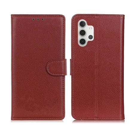 Flip Stand Leather Wallet Case For Samsung Galaxy A32 5G Brown