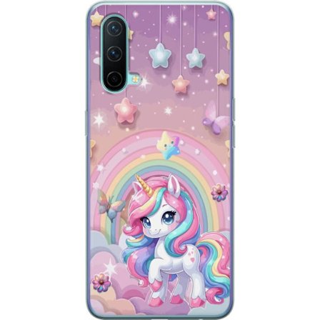 Kompatibel Mobilcover til OnePlus Nord CE 5G Magisk enhjørning med regnbue manke, stjerner og sommerfugle mod en pastelfarvet himmel med skyer