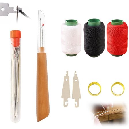 34 stk. komplett sysett med stålnåler med stort øye, fingerbøl, tråder og suturfjerner - rustfritt stål, bærbar, nybegynnervennlig