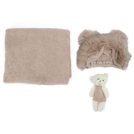 Nyfødt Baby Fotografering Rekvisitter Lue Teppe Leketøy Sett Spedbarn Khaki