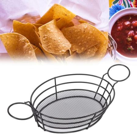 Fritert kurv i rustfritt stål av matkvalitet 304, enkel stil, enkel rengjøring, lett netting, snackplate for restaurant, oval form med håndtak
