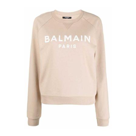 Balmain Logo Print Tröja beige, Dam, Dam, Storlek: S