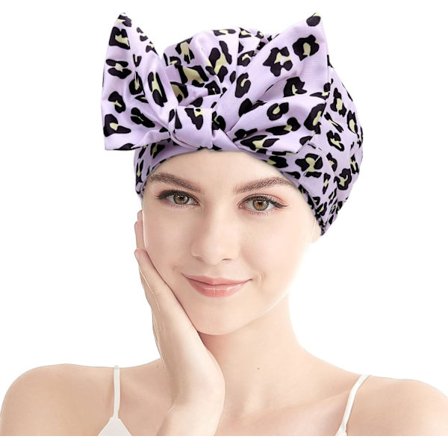 Damehætte - Vandtæt genanvendelig brusebadshætte til hår Justerbar elastisk sløjfe Badehætter til piger til kvinders badning (Pink Leopard)